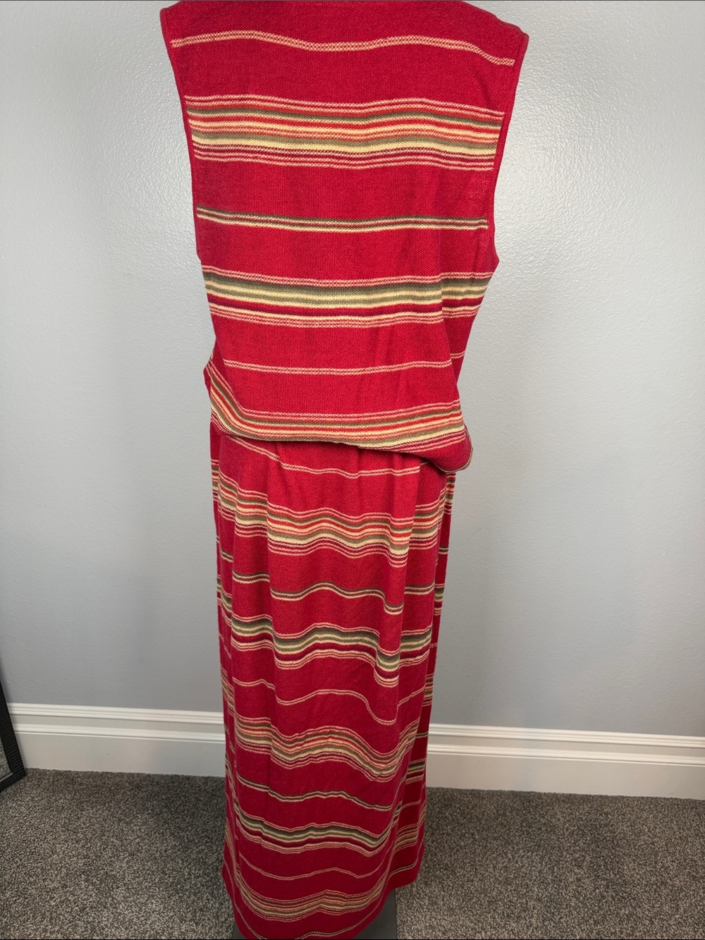 Ralph Lauren Red Striped Maxi Knit Skirt and V Neck Tank Matching Set Linen XL - Picture 5 of 10